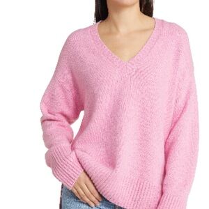 Treasure & Bond High/Low V-Neck Sweater Medium Pink Moonlite